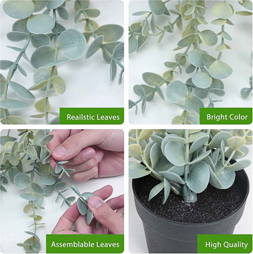 COCOBOO 1pcs Artificial Hanging Plants, Fake Potted Eucalyptus Faux Hanging Plant for Wall Room Home Indoor Outdoor Shelf Decor