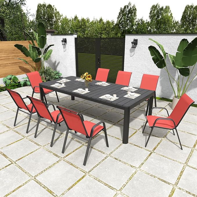 Patio Chairs Set of 8, Stackable Outdoor Dining Chairs - Image 3
