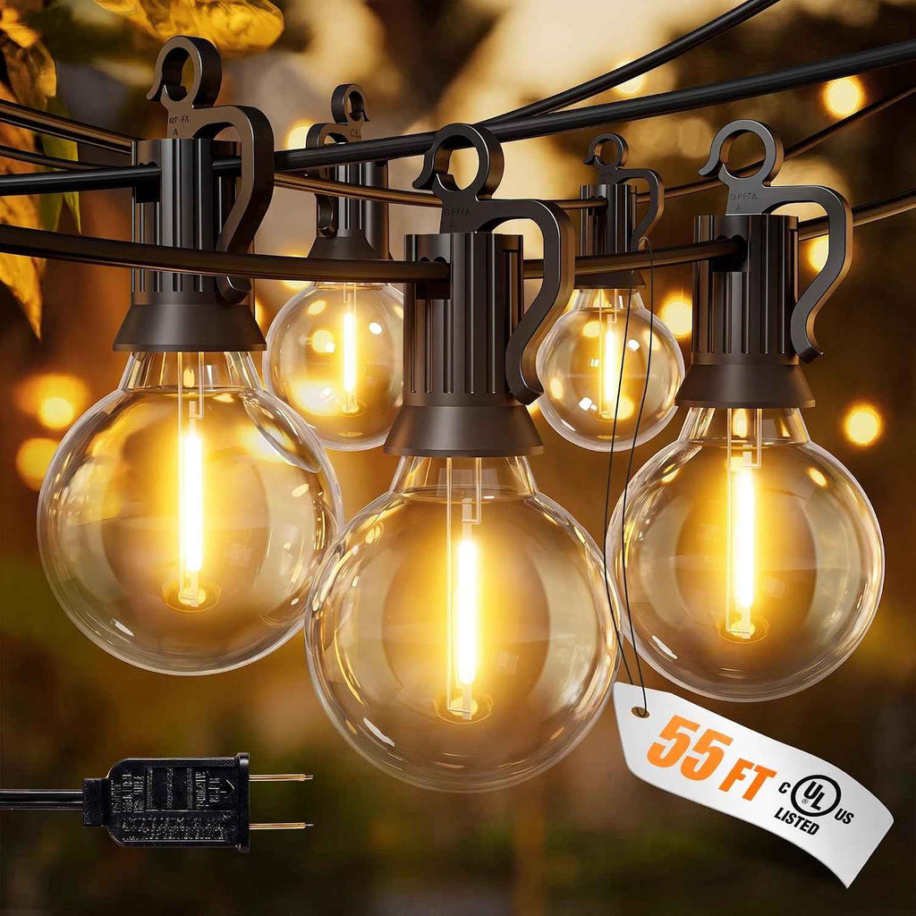 Outdoor String Lights, 55(50+5) FT 25 Bulbs IP65 Waterproof Patio Lights | Shatterproof Dimmable Hanging Connectable G40 Globe LED Outdoor Lights for Christmas, Backyard, Bistro, Porch