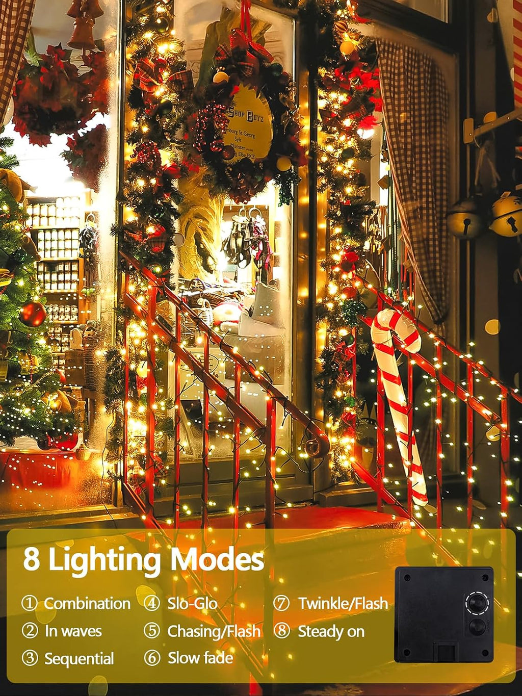 Solar String Lights Outdoor 2 Pack 200 LED 66FT Christmas Lights Warm White | 8 Lighting Modes, Memory Function, Auto On/Off, IP65 Waterproof Twinkle Lights for Outside Garden Yard Party Xmas Tree Decor