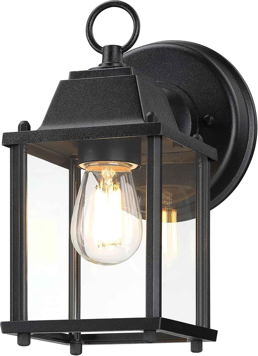LIT-PaTH Outdoor Wall Light Fixture, Aluminum Glass, Black, 1 Pack | Exterior Porch Light Wall Sconce Lantern for House, Patio, Garage, Waterproof, E26 Socket 60W Max