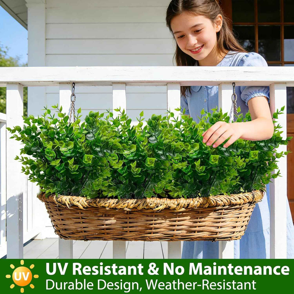 TURNMEON 20 Bundles Artificial Greenery Plants Outdoor Summer Decor | UV Resistant Fake Plants Boxwood Shrubs Grass Faux Eucalyptus Flowers for Farmhouse Gardens Home Patio Indoor Decor(Green)