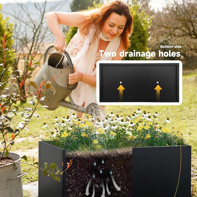 Galvanized Steel Planter Black Metal Outdoor Planter Powder Coated 32" x 12" x - Image 6