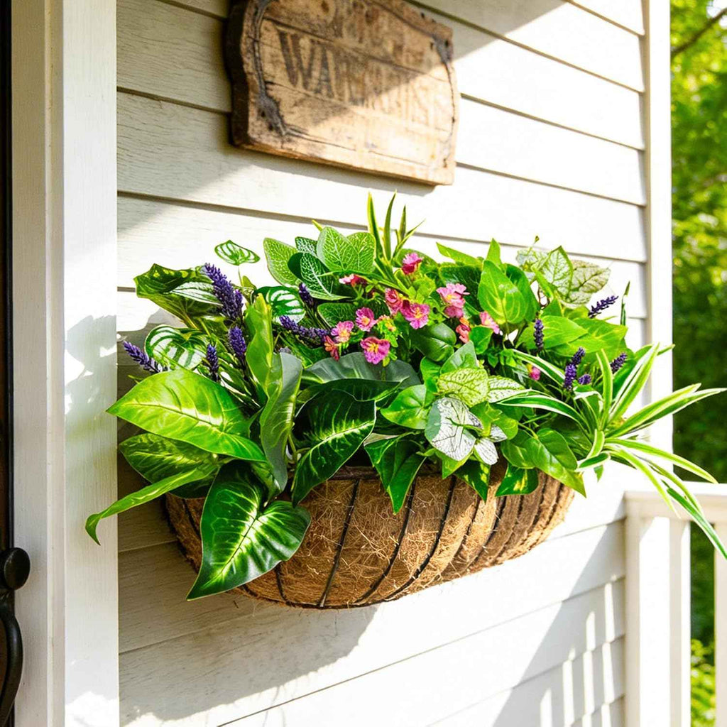 12 Pcs Artificial Plants for Outdoors Faux Greenery Leaves UV Resistant Realistic Plastic Large Bunches Shrubs Bushes with Flowers, Fake Plants Decor Outdoor for Front Porch Door Patio Garden Yard