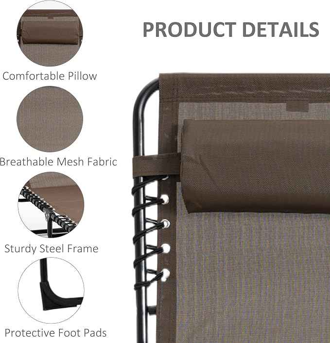 Outsunny Chaise Lounge Chair Outdoor, 5-Position Adjustable Sun Tanning Chair