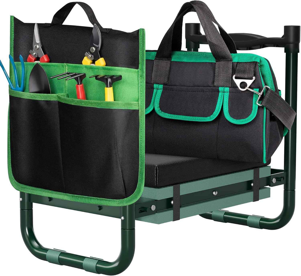 Walensee Garden Kneeler and Seat, with Wider Soft Kneeling Pad & Tool Pouch | Heavy Duty collapsible Garden Tools, portable folding kneeling Stool,Gardening Gifts for Women Men Seniors