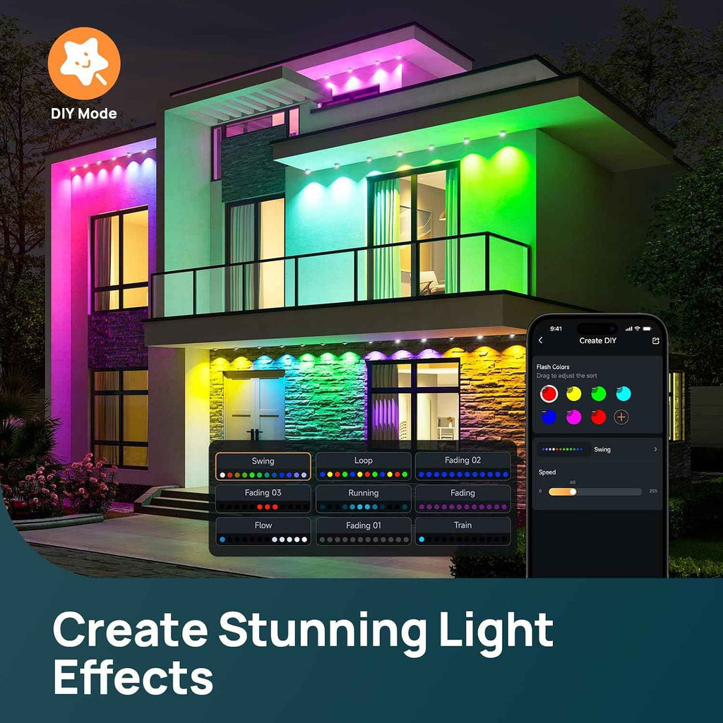 Linkind Permanent Outdoor Lights HP5, 100ft Smart Outdoor Lights for House | AI Dotis, RGBTW LED Outdoor Lights,85 Scenes Modes, IP67 Waterproof, Works with Alexa,Google Assistant