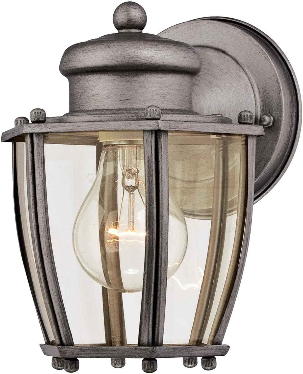 Westinghouse Lighting 6468800 One-Light, Antique Silver Finish with Clear Curved Glass Outdoor Wall Fixture