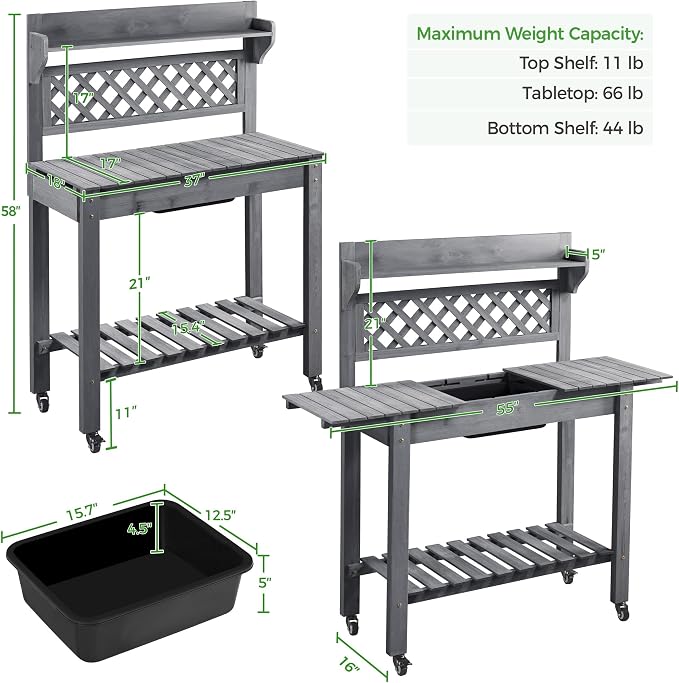 Yaheetech Potting Bench Table Outdoor Garden Potting Table Wooden Workstation - Image 2
