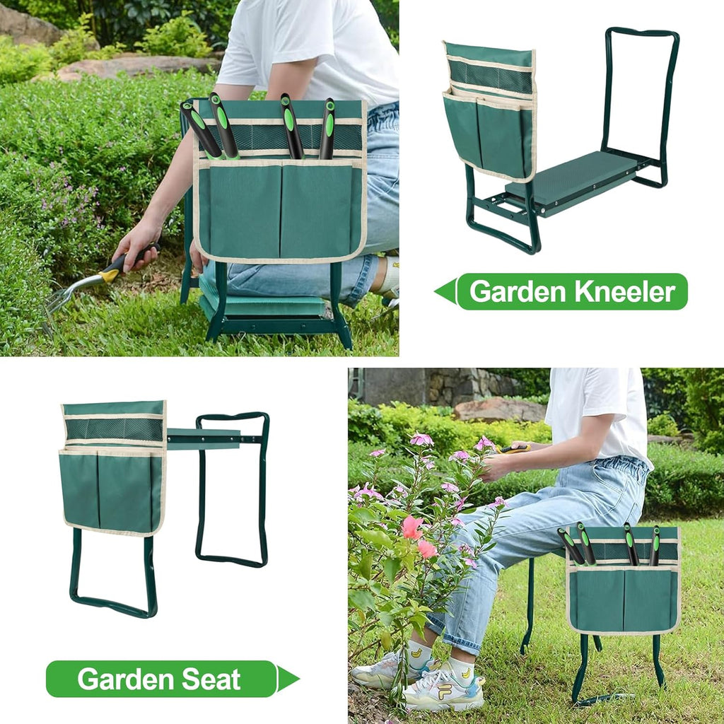 Garden Kneeler and Seat, Garden Bench for Kneeling and Sitting, Garden Stool and Kneeler with A Tool Pocket, Eva Soft Foam Pad for Kneeling and Seating, Gardening Gifts for Women Men Seniors Gardener