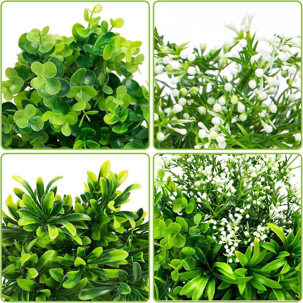 Ouddy Decor 6 Pcs Mixed Artificial Greenery, Fake Plastic Plants Outdoor | Realistic fake eucalyptus babys breath stems, care-free, for garden patio window box wedding table indoor outdoor home decor