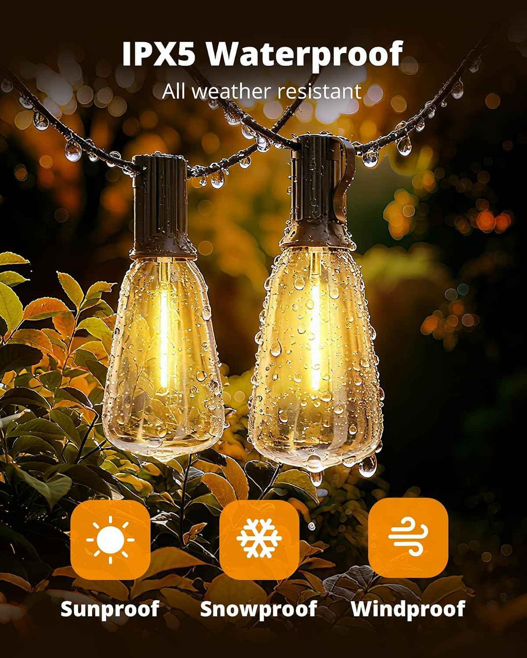 VIPAR Outdoor Lights,100FT ST38 Patio String Lights Waterproof for Outside | ETL, Vintage LED Edison Bulbs,Connectable, Shatterproof,Waterproof,2700KDimmable for Backyard Porch Balcony Garden Deck Decor