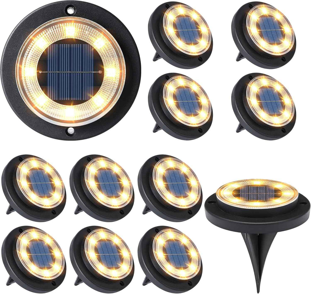 Solar Lights Outdoor Waterproof，Warm White 12 Pack 2-in-1 Ground Lights | Solar Powered Lights Outdoor Solar Disk Light Landscape Light for Deck Step Patio Yard Pathway Walkway Driveway Garden