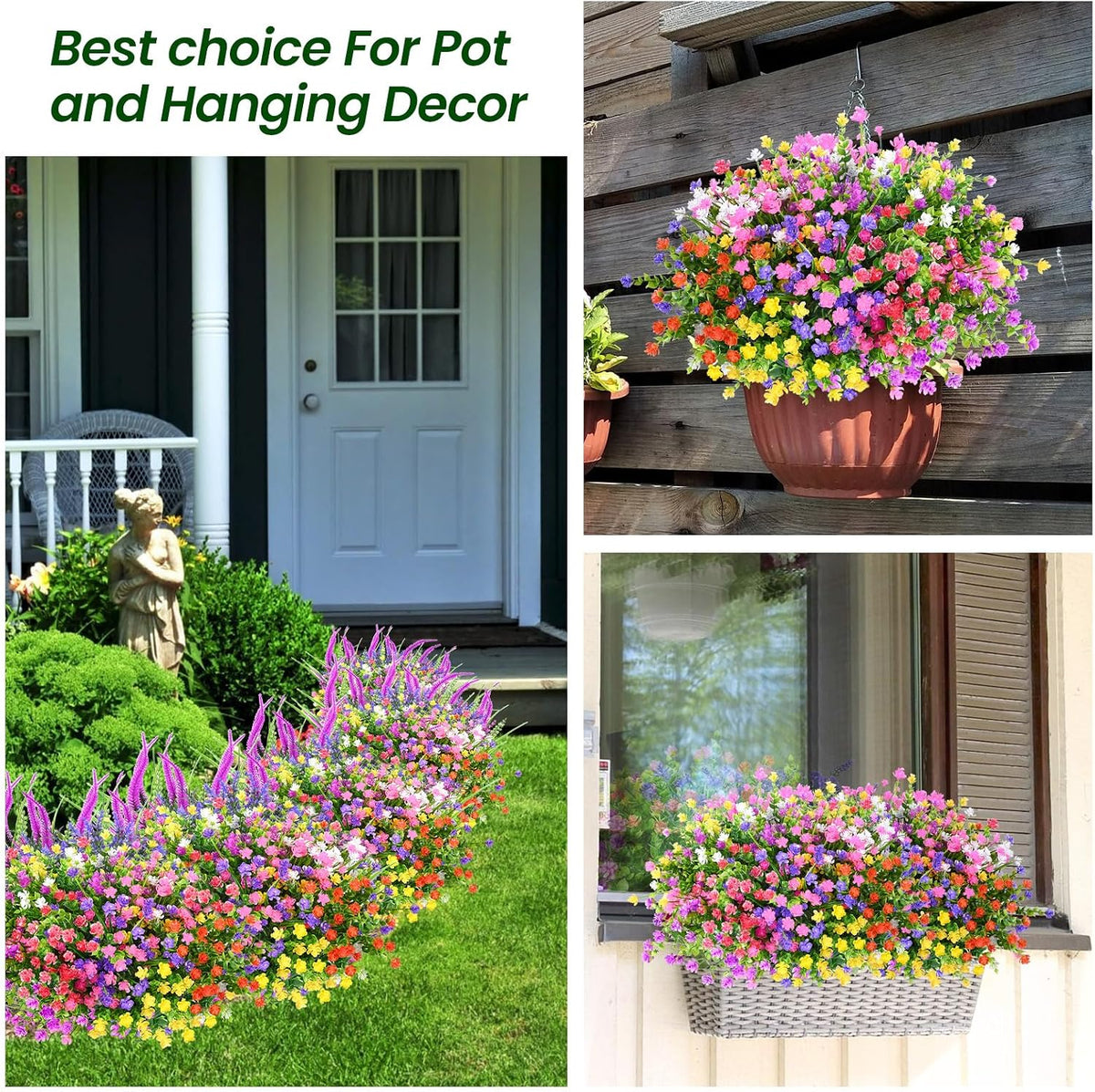 Artificial Flowers for Outdoors,20Bundles Artificial Plant UV Resistant Fake Flowers Greenery Shrubs Plants for Decoration Outdoor Plants Hanging Planter Home Garden Decor (Mix 2)