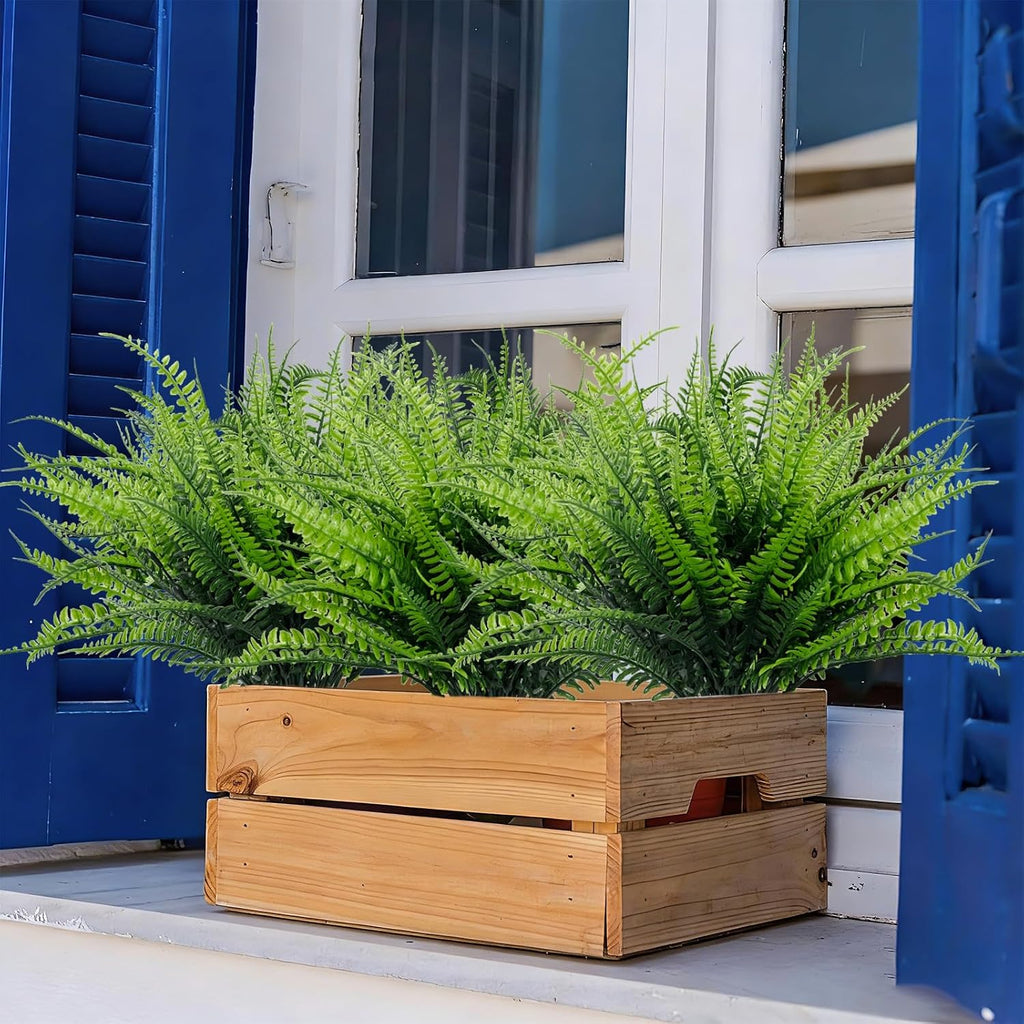 TURNMEON 20 Bundles Artificial Plants Outdoor Faux Boston Fern Summer Decor | 17 Inch Long Length Fake Plants UV Resistant No Fade Plastic Greenery Shrubs Flowers for Garden Porch Indoor Cemetery Decor