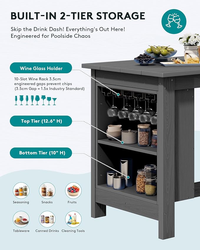 SERWALL Outdoor Bar Table, All Weather HDPE 36" Counter Height Dining Table - Image 3