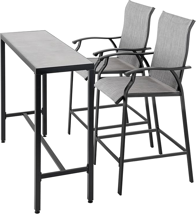 NUU GARDEN 3 Piece Patio Bar Set, 2 Textilene High Bar Stools and Patio Bar by NUUGARDENCORPORATION