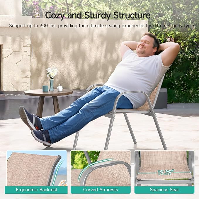 Patio Chairs Set of 2, Easily Set Up Stackable Outdoor Dining Chairs - Image 7