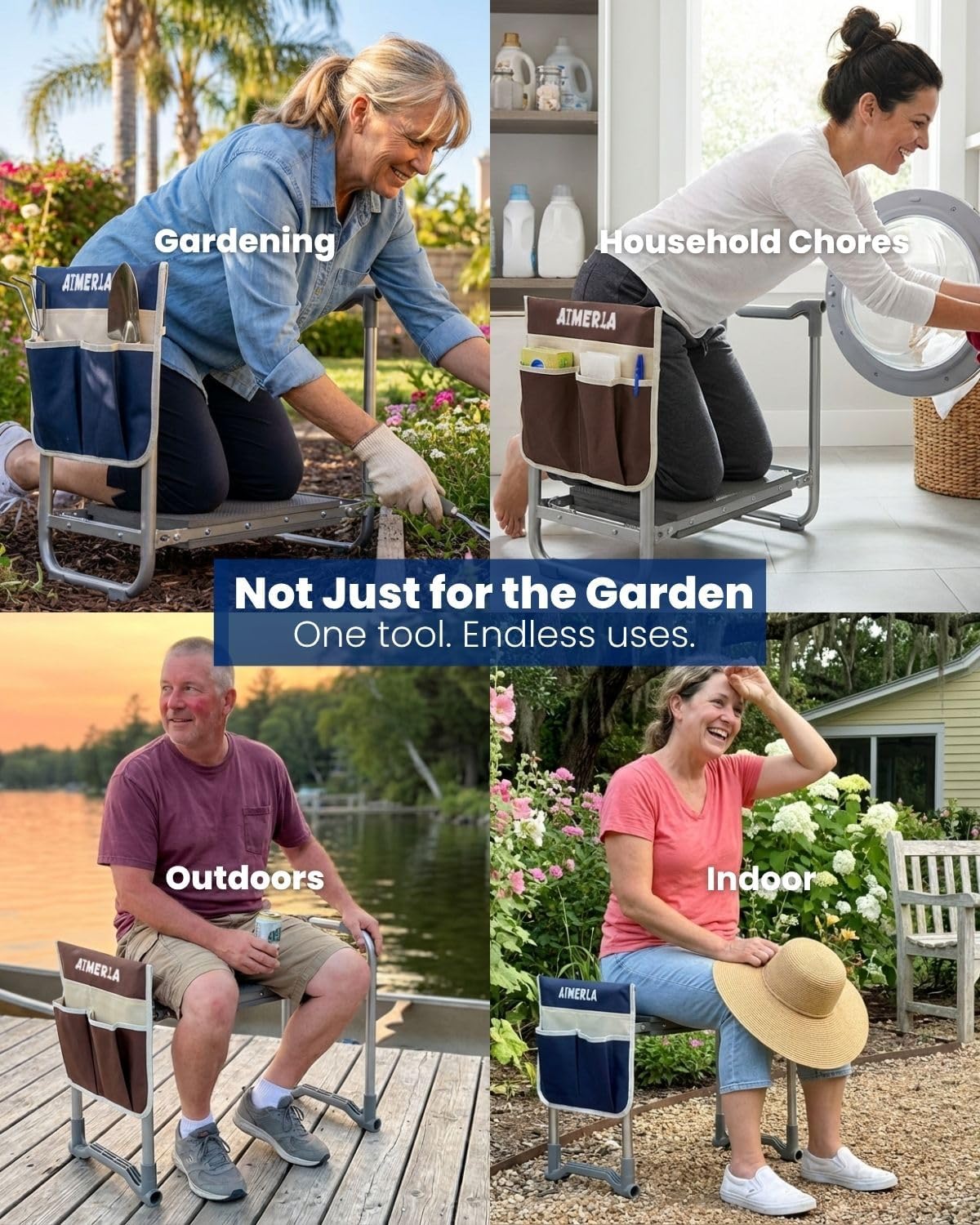 Aimerla Foldable Garden Kneeler Seat Heavy Duty [Upgraded Widened Thick Kneeling Pad] Garden Stool with Large Garden Tool Bags with Pockets - Portable Garden Bench Gardening Gifts for Parents