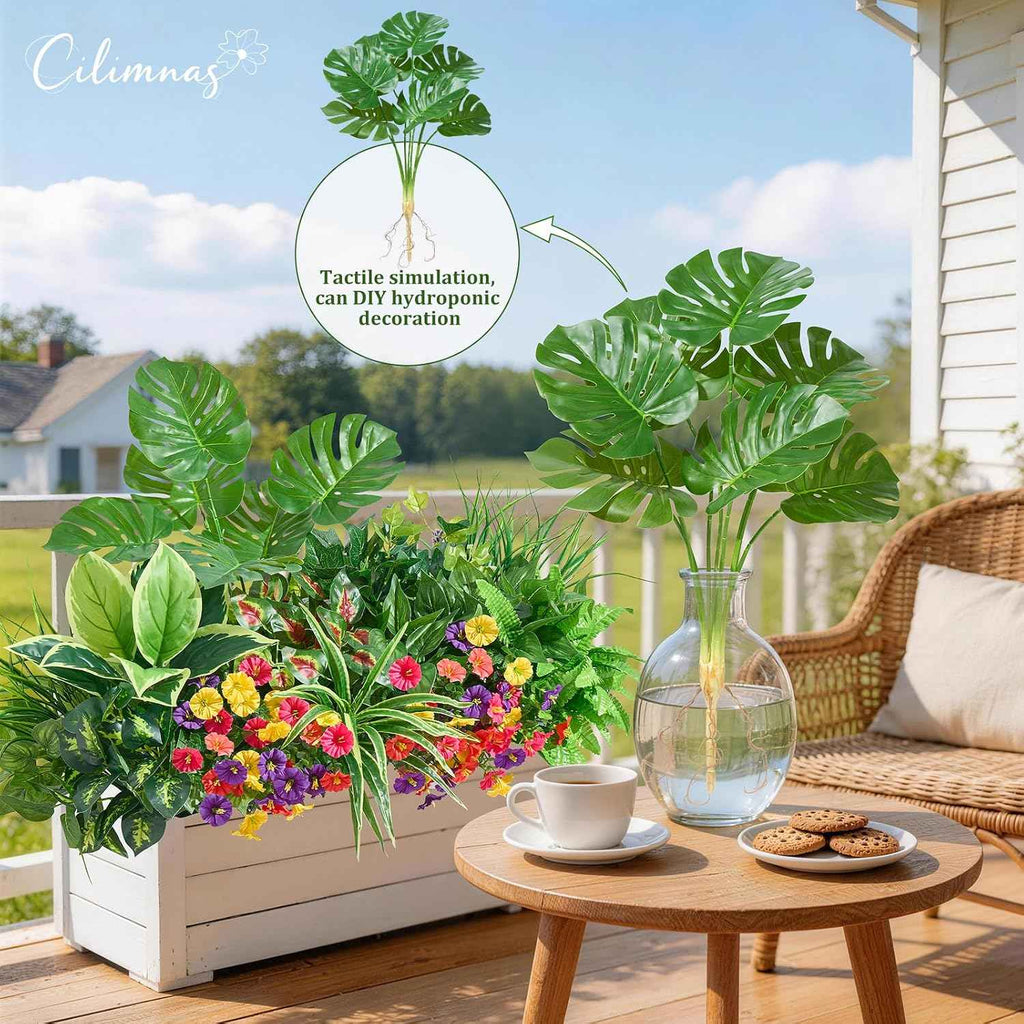 Artificial Plants Outdoor 18PCS UV Resistant Greenery&Flowers | Highly Realistic Faux Plant Outside with Stems for Front Proch Garden Patio Planters Window Boxes Home Decor