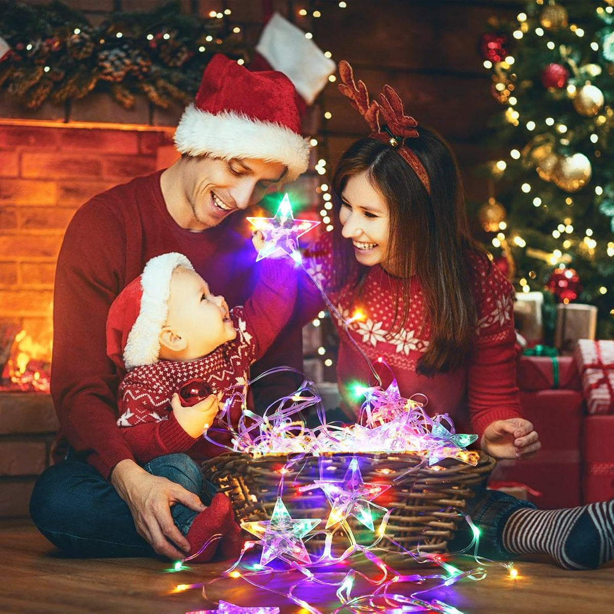 Christmas Lights Outdoor Decorations 218 LED 13.8ft Curtain Fairy Lights with 11 Drops, LED String Light Decor with 8 Modes for Party Holiday Christmas Home Indoor Outdoor Decor Star Multicolor
