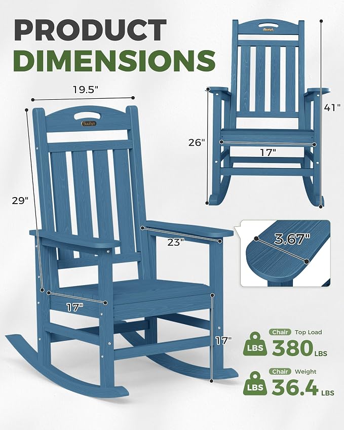 Oversized Rocking Chair Outdoor, High Back Porch Rocker Chair, HDPE All Weather - Image 3