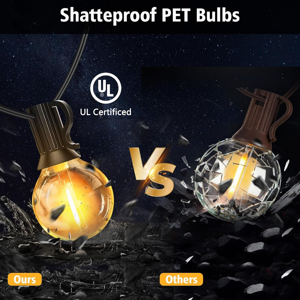 echosari 50FT G40 Dimmable Outdoor String Lights with APP Control for Patio | Patio String lights Outdoor with 22 Shatterproof Bulbs, Waterproof Hanging Balcony Lights for Backyard,Garden, Porch