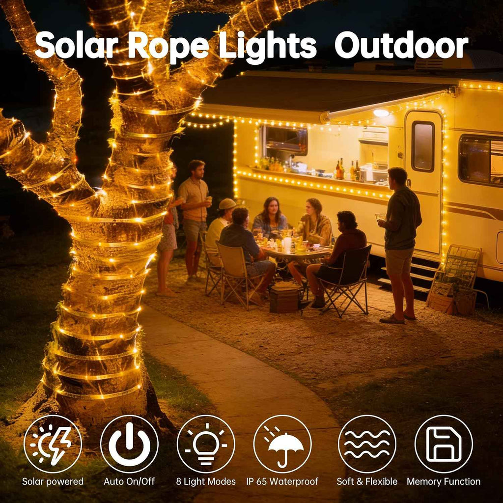 Solar Roep Lights for outside, 66ft 200 LED Warm White Solar string Lights | with 8 Modes, Waterproof Solar Outdoor Lights for Patio Garden Yard Party Tree Proch Pool Fence Holiday Christmas Decoration