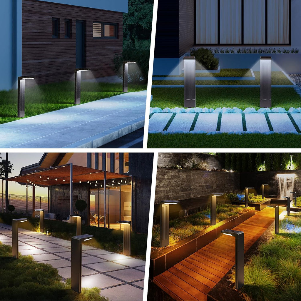 COXSENI Solar Pathway Lights Outdoor Warm/Cool White, 4Pack | 60LED, L Shape, IP65 Waterproof, Solar Powered Landscape Lights Outside for Path Driveway Lawn Patio Garden Yard