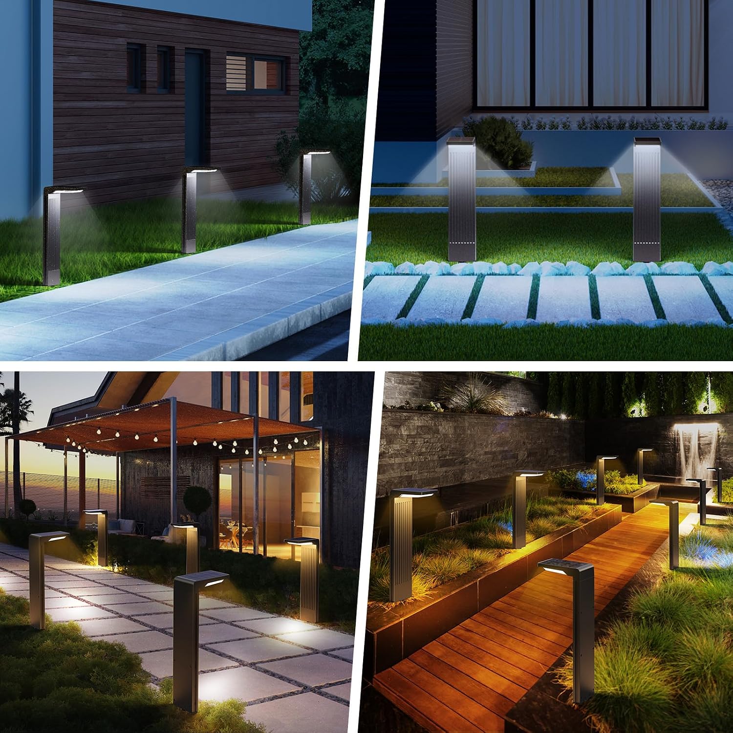 COXSENI Solar Pathway Lights Outdoor Warm/Cool White, 4Pack | 60LED, L Shape, IP65 Waterproof, Solar Powered Landscape Lights Outside for Path Driveway Lawn Patio Garden Yard