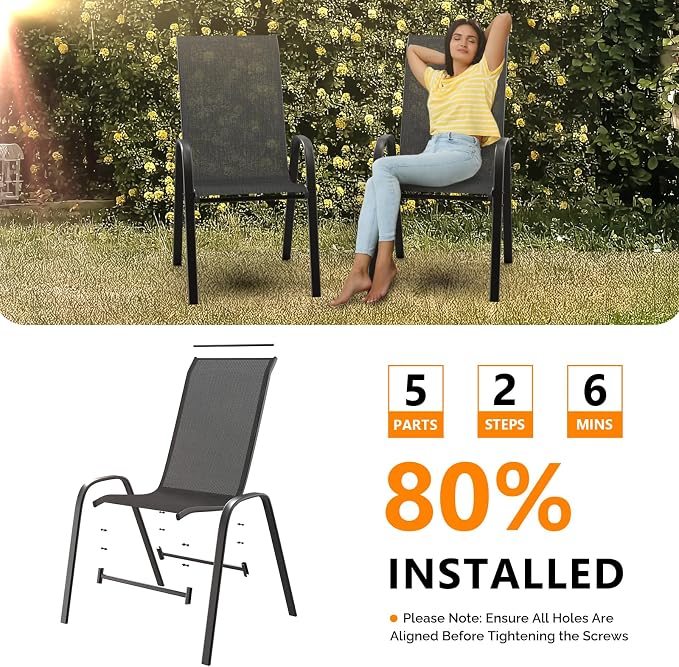 VINGLI Patio Chairs Set of 6 – Stackable Outdoor Dining Chairs - Image 6