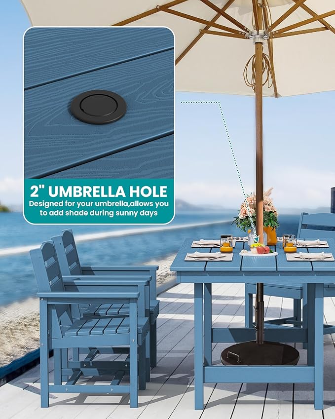 SERWALL 7-Piece Patio Dining Table Sets, Outdoor HDPE Dining Furniture Set - Image 2