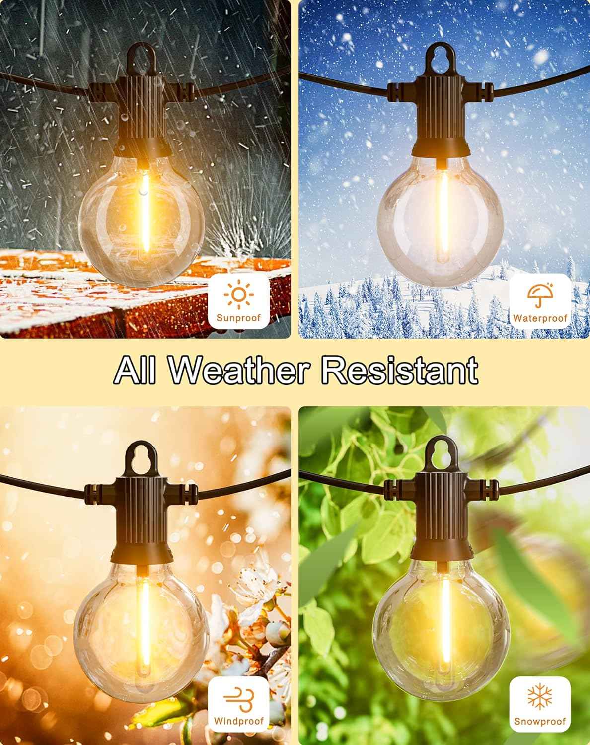 Zuske Outdoor String Lights, 100FT Patio Lights with 53 Shatterproof G40 Globe Bulb(3 Spare), Waterproof Connectable Dimmable LED Hanging Lights for Outside Backyard Porch Balcony Gazebo (2x50FT)