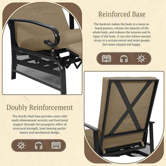 Oakcloud Adjustable Outdoor Lounge Chair Metal Patio Relaxing Recliner Chair Set