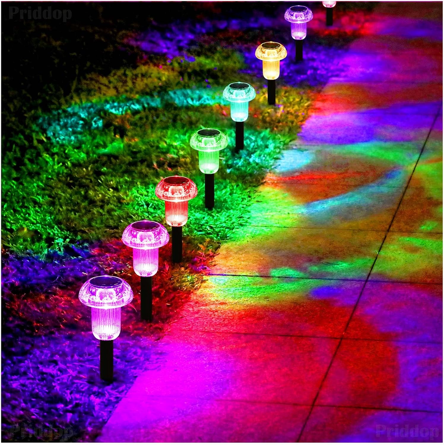 Priddop Solar Lights Outdoor Waterproof 8 Pack Garden Decor Color Changing | Pathway Stake Lights for Yard Patio Lawn Planter Landscape Path, Auto On/Off Acrylic Mushroom Shape LED Christmas Decor