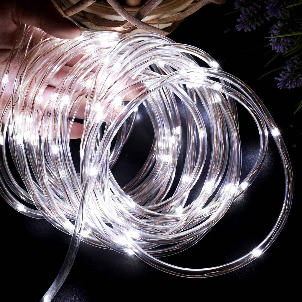 Lighting EVER 33ft Thin Rope Lights Outdoor Waterproof, 6000K Cool White | 1/4" Pencil-Thin Clear Tube, 100 LED Copper Wire Lights, Plug-in Outdoor Decor for Railing Fence Balcony, Not Connectable