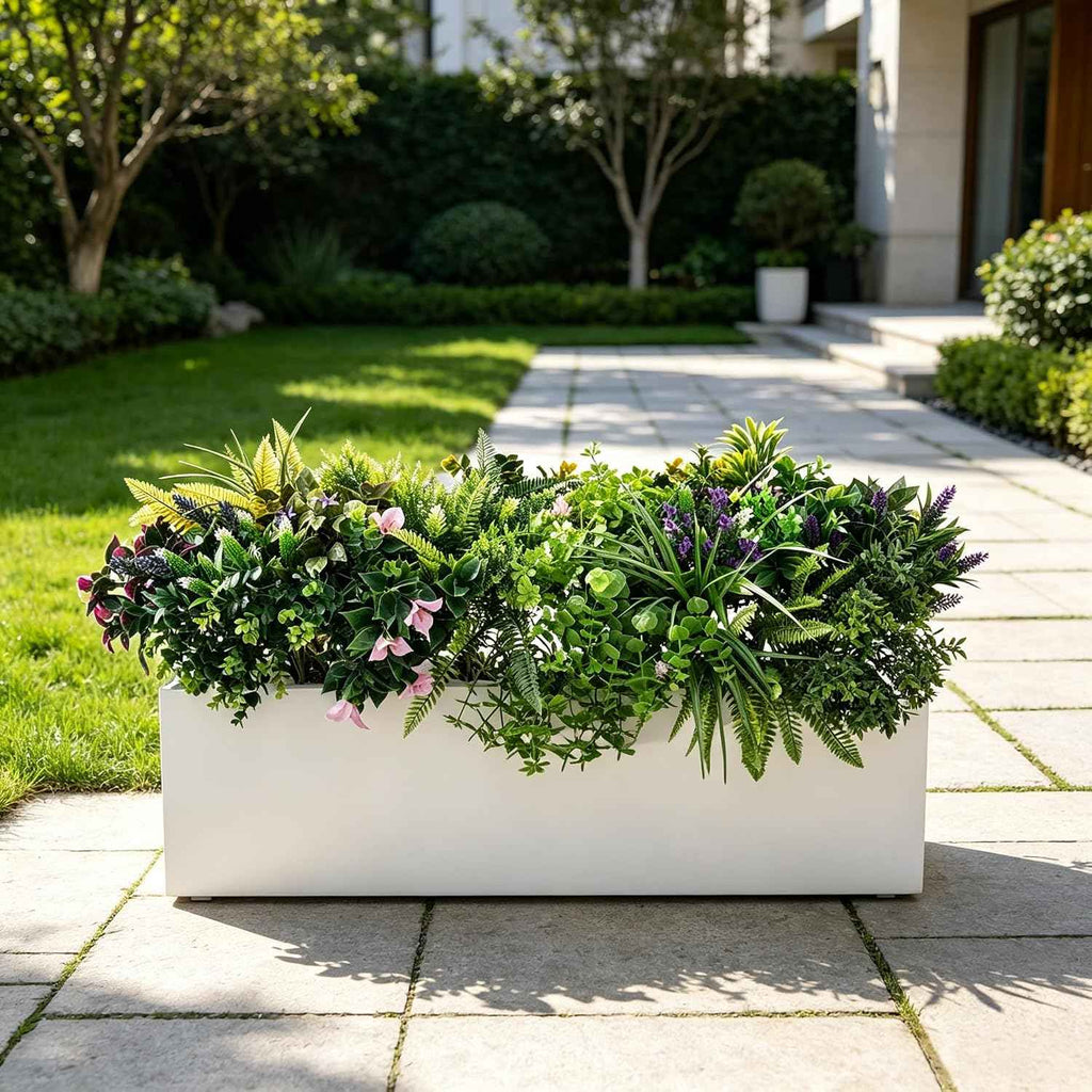 Laelfe UV Resistant Artificial Plants & Flowers, 13 Bundles | Fade Resistant 5000H UV Tested, Faux Fern Lavender Greenery Stems, Fake Plastic Shrubs for Front Porch Garden Patio