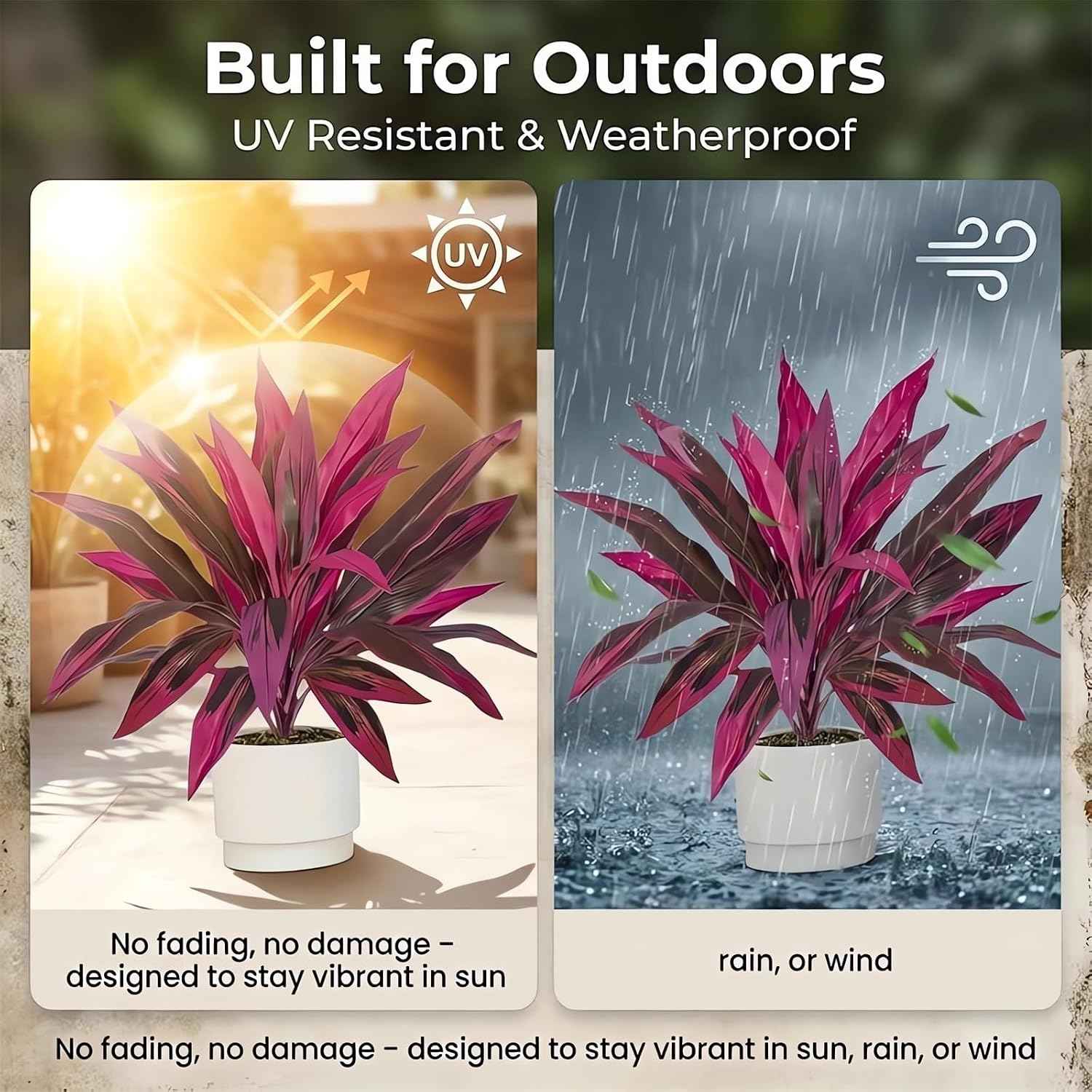 Artificial Tropical Plant UV Resistant Large Faux Plants Outdoor Fake Boston Ferns Potted Plants Realistic Agave Plastic Hostas Greenery Patio Outside Shrubs Flower Grass Front Porch Decor (2, Purple)