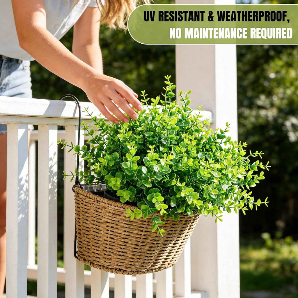 Outdoor Artificial Greenery Plants 8 Pcs UV Resistant Non-Fading Boxwood Shrubs Fake Bushes