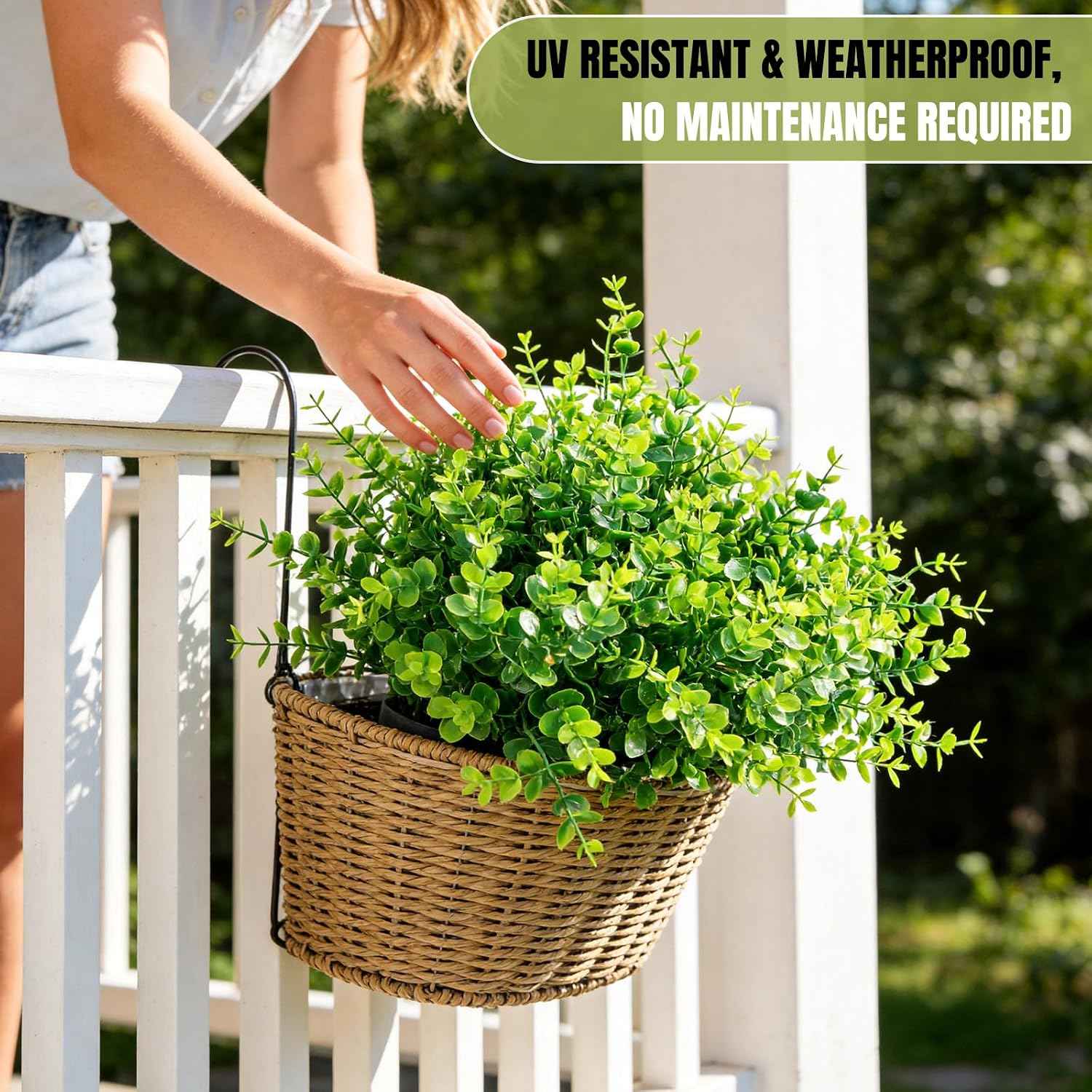 Outdoor Artificial Greenery Plants 8 Pcs UV Resistant Non-Fading Boxwood Shrubs Fake Bushes