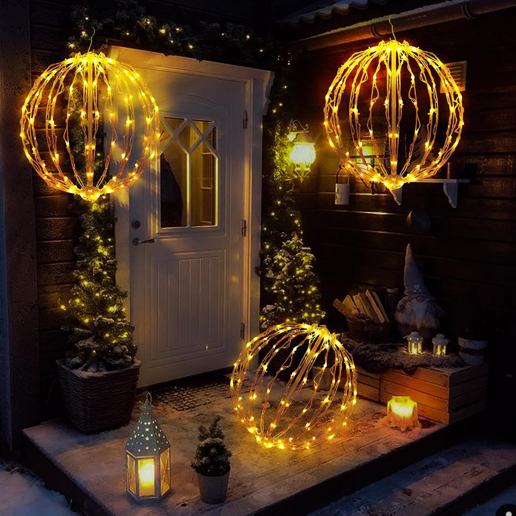 16 Inch Christmas LED Light Globes, 3 Pack Warm White Hanging Decor | 8 Lighting Modes, 3 Timer Modes, Folding Design, Waterproof, Indoor Outdoor Holiday Decor