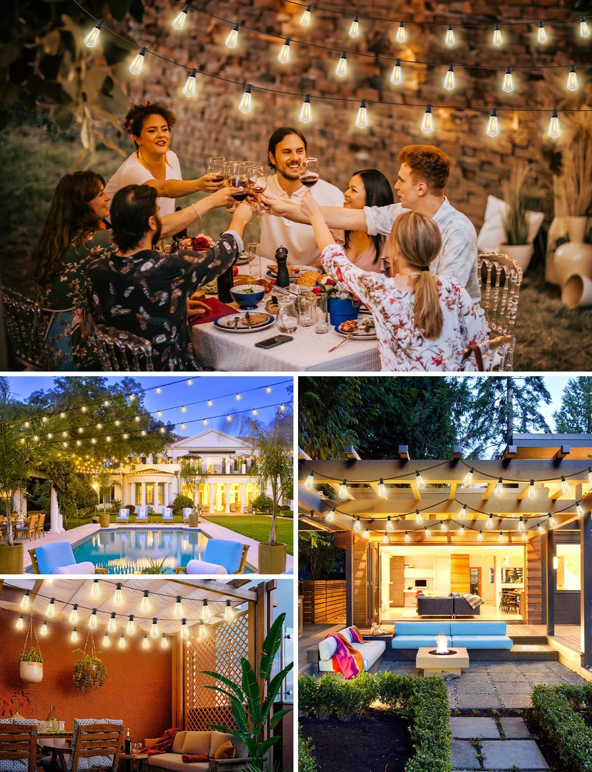 Brightever LED Outdoor String Lights with Remote, 100FT Commercial Grade Waterproof Outdoor Patio Lights, 30+2 ST38 Dimmable Edison Bulbs, 2700K Warm White Rope Light for Outside, Low Voltage 24V