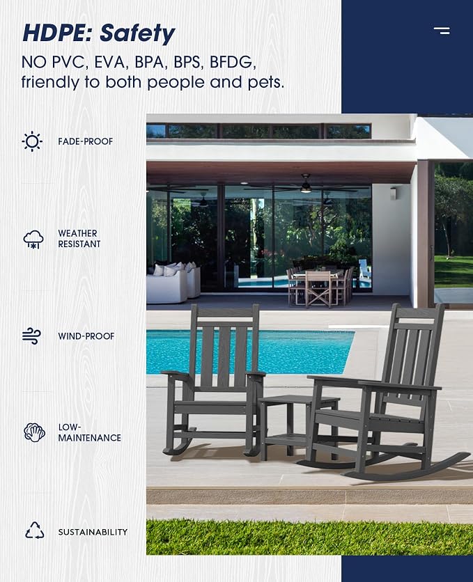 KINGYES Oversized Outdoor Rocking Chair Set of 6, All-Weather Patio Rocking - Image 8