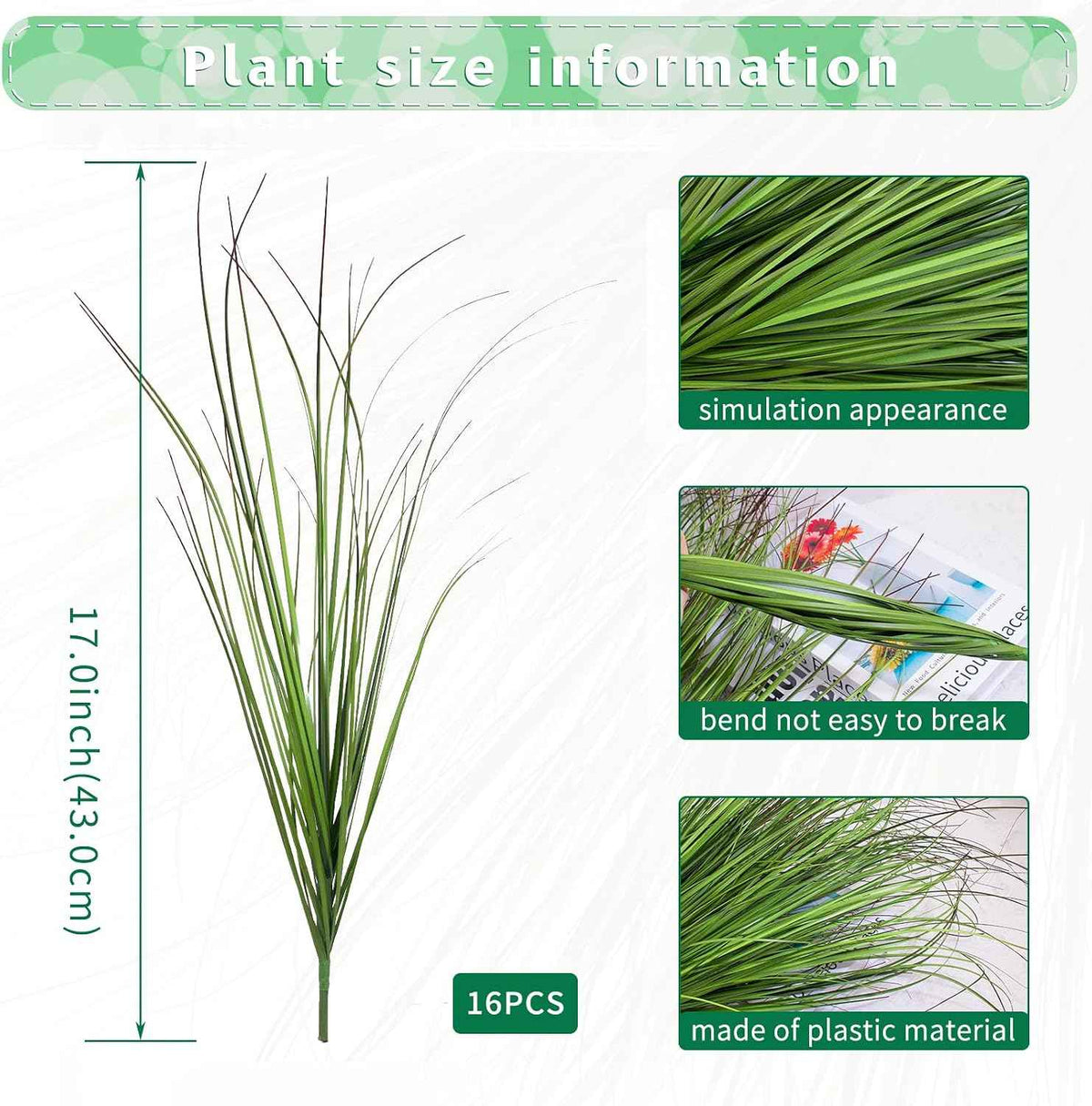 16 Bundles Artificial Grass Plants Outdoor Tall Faux Shrubs Greenery Stems Fake Onion Grasses Wheat Grass UV Resistant Faux Bushes Plant for Garden Indoor Office Home Decor（Red-Tipped Green）