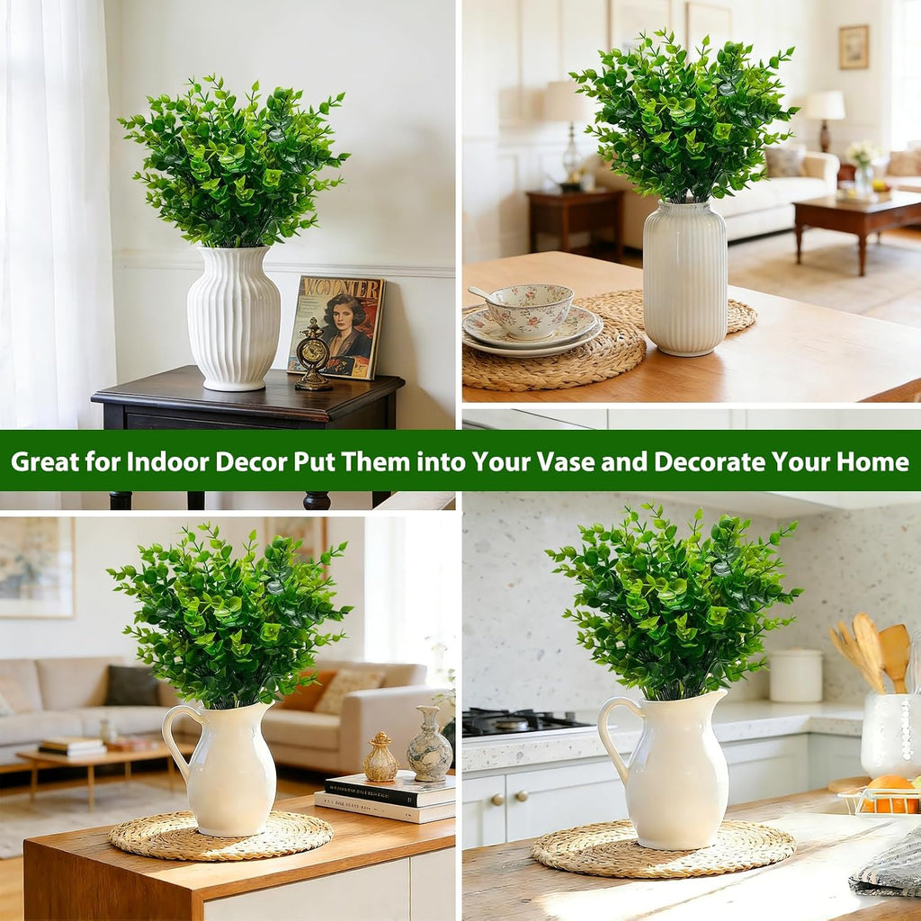 TURNMEON 20 Bundles Artificial Greenery Plants Outdoor Summer Decor | UV Resistant Fake Plants Boxwood Shrubs Grass Faux Eucalyptus Flowers for Farmhouse Gardens Home Patio Indoor Decor(Green)