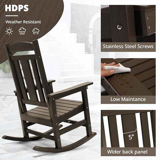 LUE BONA Outdoor Rocking Chairs Set of 2, Weather Resistant HDPS Poly Rocker