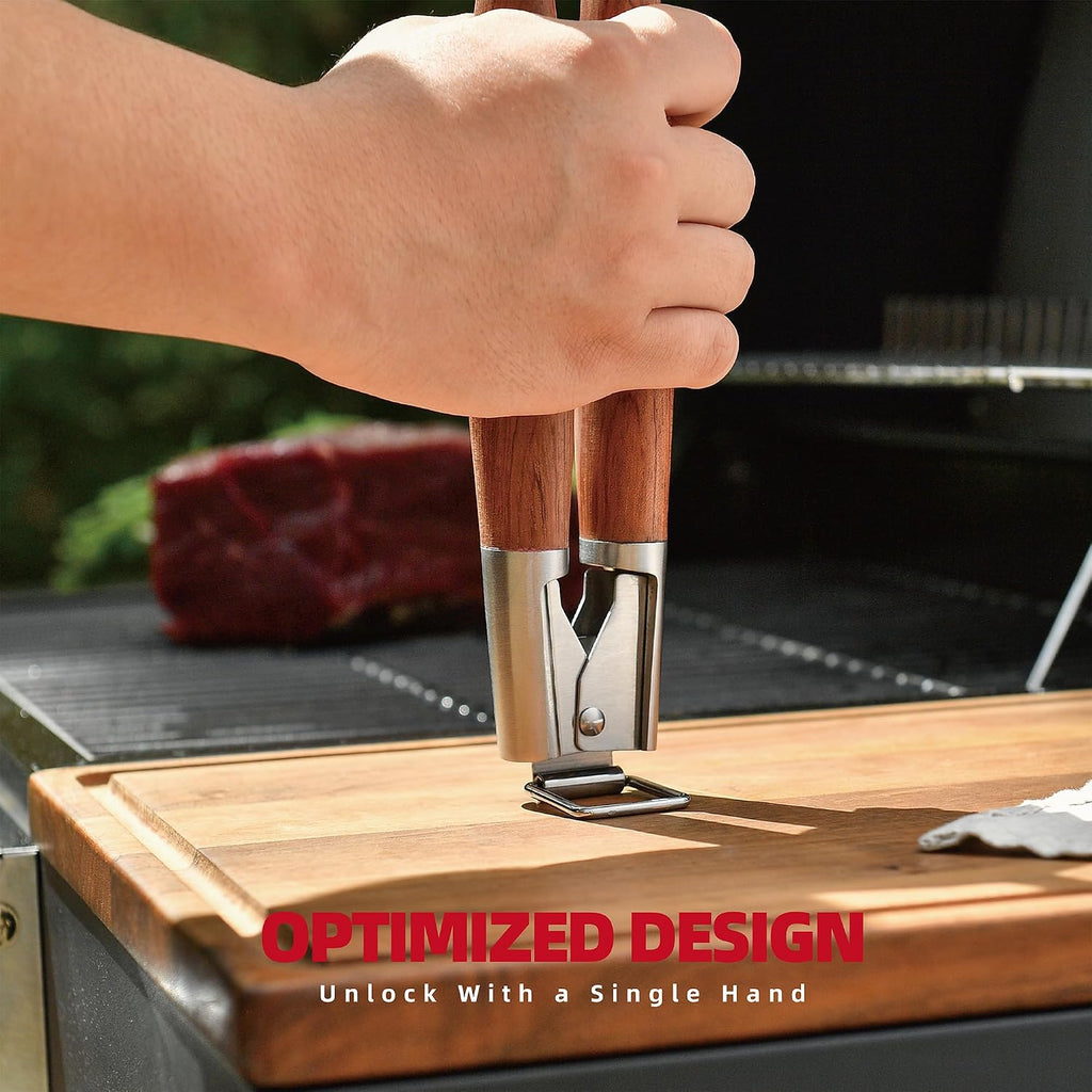 GRILAZ Heavy-Duty Rose Wooden BBQ Grilling Tools Set. Extra Thick Stainless Steel Multi-Function Spatula, Fork & Tongs | Essential Accessories for Barbecue & Grill. Ideal Gift for Father…