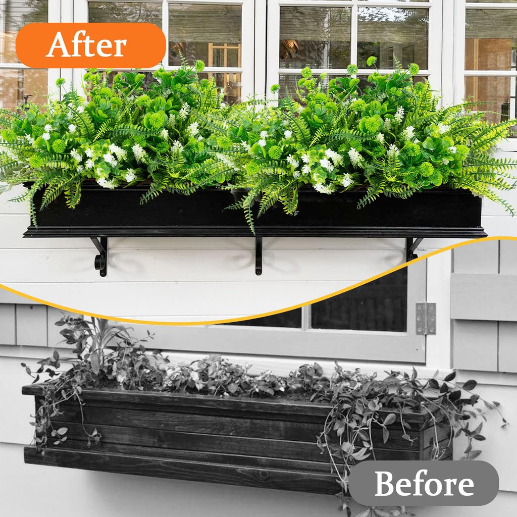 14 Bundles 5 Styles Fake Plants UV Resistant Artificial Outdoor Plant Boston Fern Lavender Plastic Flowers Greenery Shrubs for Outside Front Porch Balcony Patio Garden Home Decor