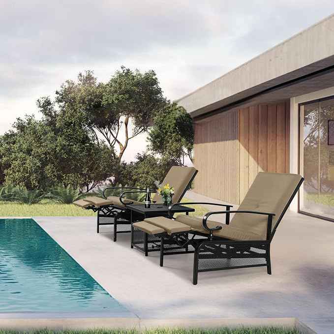 Oakcloud Adjustable Outdoor Lounge Chair Metal Patio Relaxing Recliner Chair Set