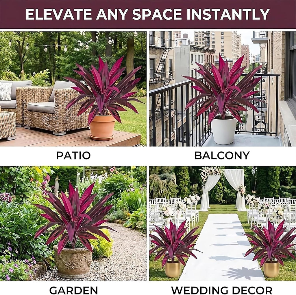 Artificial Tropical Plant UV Resistant Large Faux Plants Outdoor Fake Boston Ferns Potted Plants Realistic Agave Plastic Hostas Greenery Patio Outside Shrubs Flower Grass Front Porch Decor (2, Purple)